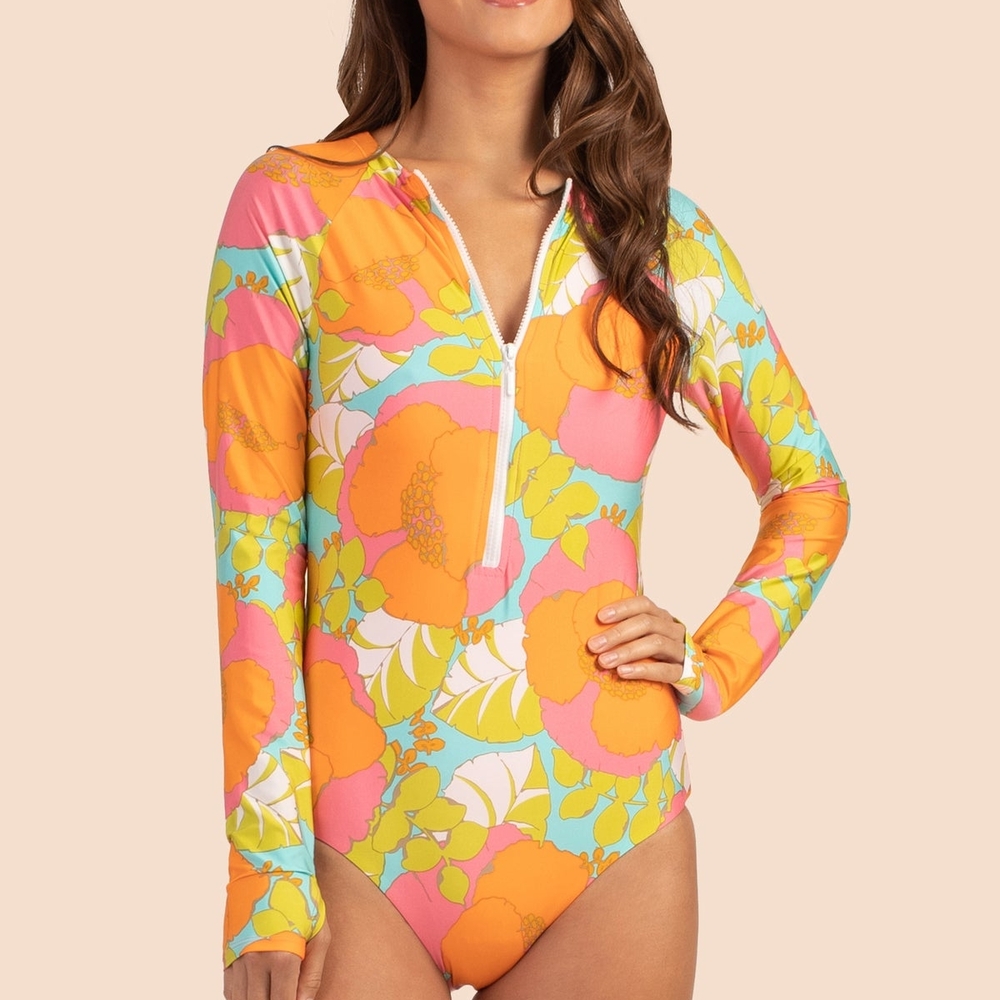 Colorful Floral Long Sleeve Swimsuit